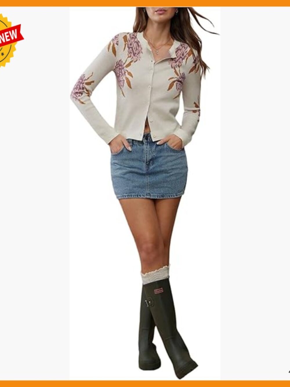 Floral Print Button Front Cardigan Slim Fit Viscose Sweater Casual Wear